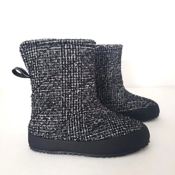 P448 Wool Tweed Faux Fur Lined Quilted Bootie Slipper US 7 EU 37 - Picture 4 of 16